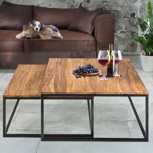 LEBENSwohnART 2er Set Design Couchtisch Menta 65cm Natural Sheesham-Holz schwarz Metall LEBENSwohnART 2er Set Design Couchtisch Menta 65cm Natural Sheesham-Holz schwarz Metall von LEBENSwohnART