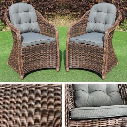 LEBENSwohnART 2er Set Sessel Bella rundes Polyrattan Natural-Brown Gartensessel Armlehnsessel von LEBENSwohnART