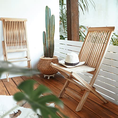 LEBENSwohnART 2tlg. Teak Klappstuhl-Set KURSI Gartenstuhl Terrasse Balkon Holzstuhl Teakstuhl von LEBENSwohnART