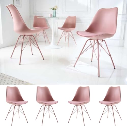 LEBENSwohnART 4er Set Design-Klassiker Stuhl Norway rosa Retro Metallgestell von LEBENSwohnART