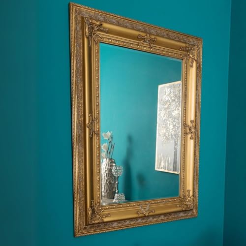 LEBENSwohnART Barock Spiegel AMPIO antik-Gold 120x90cm Wandspiegel 15cm Holzrahmen pompös von LEBENSwohnART