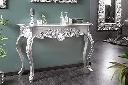LEBENSwohnART Barocke Konsole Kingdom 110cm Silber Konsolentisch Schminktisch Design handgearbeitet von LEBENSwohnART