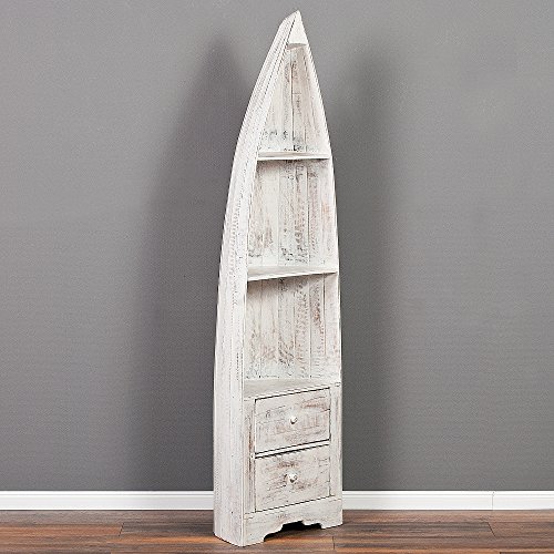 LEBENSwohnART Bootsregal/Bücherregal LACI White Wash 195cm Regal Eckregal Boot Shabby von LEBENSwohnART