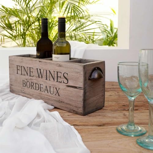 LEBENSwohnART Dekorative Flaschenbox Chateau 45cm antik-Natural Mahagony Weinregal Flaschnehalter Regal von LEBENSwohnART