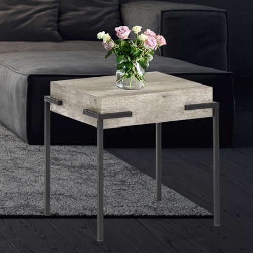 LEBENSwohnART Design Beistelltisch CRETO 40cm grau Beton-Optik schwarzes Metallgestell Sofatisch Wohnzimmertisch von LEBENSwohnART