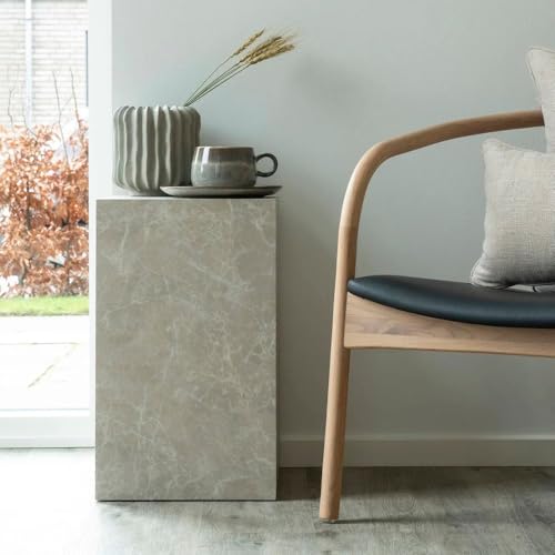 LEBENSwohnART Design Beistelltisch POSTATO 50cm Marmor-Look beige Creme Pflanzsäule Nachttisch von LEBENSwohnART