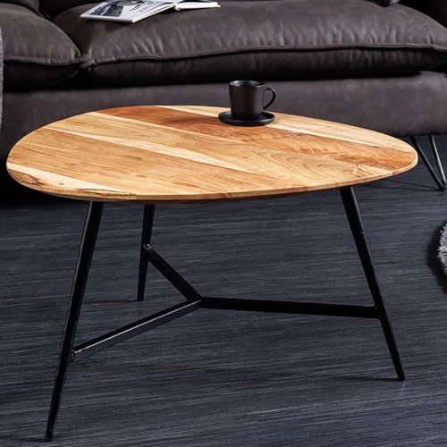 LEBENSwohnART Design Couchtisch BELLEZA 60cm Natural Akazie Schwarze Metallbeine dreieckig oval von LEBENSwohnART