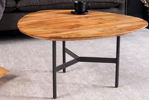 LEBENSwohnART Design Couchtisch BELLEZA 60cm Natural Sheesham-Holz Palisander Schwarze Metallbeine dreieckig oval von LEBENSwohnART