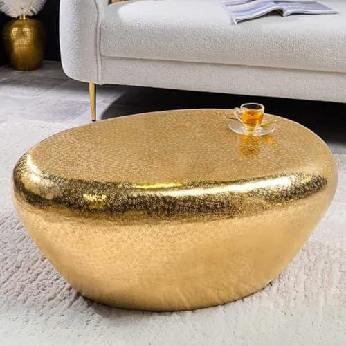 LEBENSwohnART Design Couchtisch Martello 75cm Gold Metall Aluminium Hammerschlag Handarbeit von LEBENSwohnART