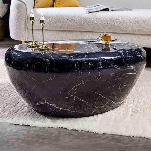 LEBENSwohnART Design Couchtisch Martello 75cm schwarz Marmor-Look Metall Handarbeitg von LEBENSwohnART