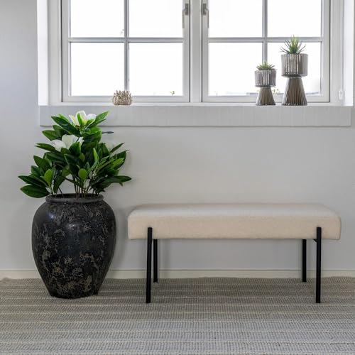 LEBENSwohnART Design Sitzbank Nordic Weiss Bouclé 100cm Eleganz & Modern Flurbank von LEBENSwohnART