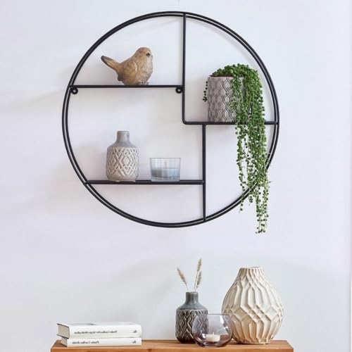 LEBENSwohnART Design-Wandregal Muro 55cm schwarz Industrial-Look Metall rund Regal von LEBENSwohnART