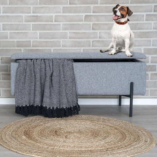 LEBENSwohnART Elegante Bank Nizza mit Stauraum 95cm Grauer Strukturstoff Sitzbank von LEBENSwohnART