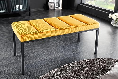 LEBENSwohnART Elegante Sitzbank Plano 80cm senf-gelb Cord schwarzes Gestell von LEBENSwohnART