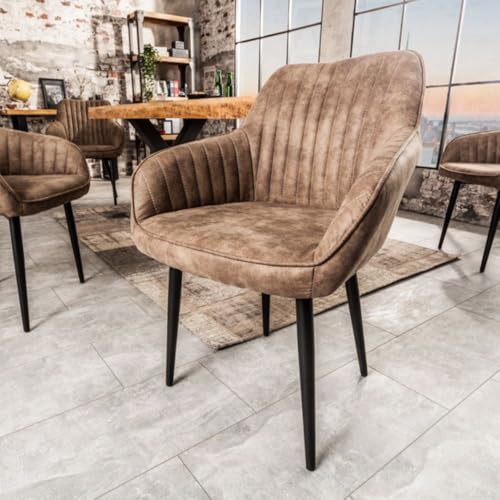LEBENSwohnART Eleganter Stuhl Milan Mikrofaser Vintage-Taupe Ziersteppung Armlehnen Esszimmerstuhl Retro von LEBENSwohnART