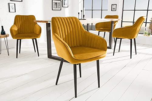 LEBENSwohnART Eleganter Stuhl Milan Samt senfgelb Ziersteppung Armlehnen Esszimmerstuhl Retro von LEBENSwohnART