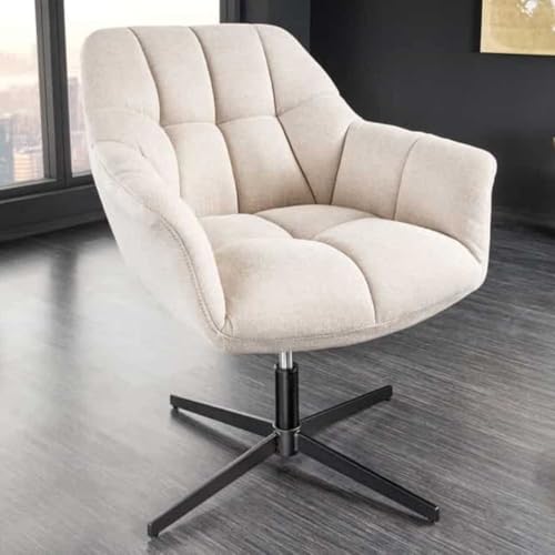 LEBENSwohnART Höhenverstellbarer Drehsessel Lyon beige Champagner drehbar Sessel schwarz Metallgestell von LEBENSwohnART