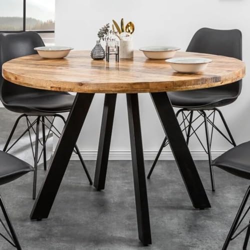 LEBENSwohnART Industrie-Look Esstisch ARTE 120cm rund Mangoholz Natural Metallbeine schwarz von LEBENSwohnART