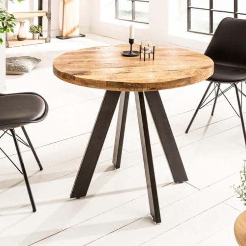 LEBENSwohnART Industrie-Look Esstisch ARTE 80cm rund Mangoholz Natural Metallbeine schwarz von LEBENSwohnART