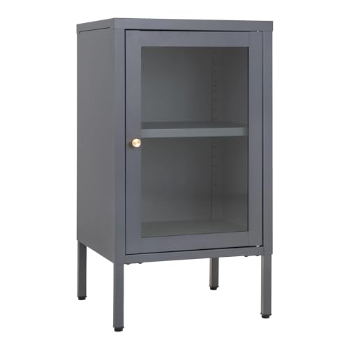 LEBENSwohnART Moderne Kommode Daily grau H70cm Glastür Metall Nachtschrank von LEBENSwohnART