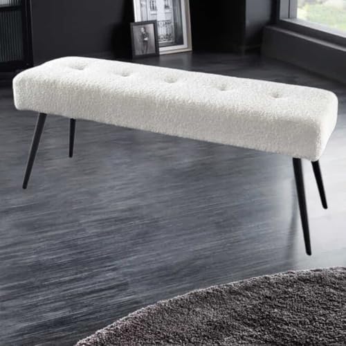 LEBENSwohnART Moderne Sitzbank Belle 100cm Weiss Bouclé Interieur-TIPP schwarzes Gestell Schuhbank von LEBENSwohnART