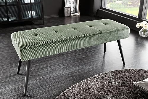 LEBENSwohnART Moderne Sitzbank Belle 100cm grün Cord schwarzes Gestell Design von LEBENSwohnART