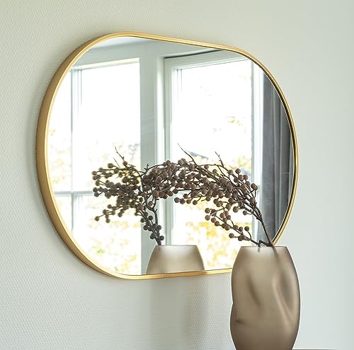 LEBENSwohnART Moderner Spiegel ORLONA 50x80cm Gold Messing oval Wandspiegel Schminkspiegel Badspiegel von LEBENSwohnART