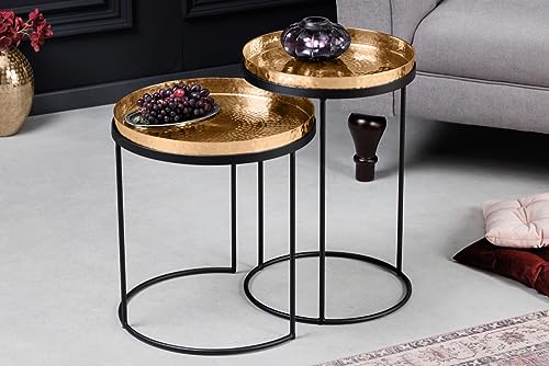 LEBENSwohnART Modernes 2er Set Beistelltisch Martello schwarz Gold abnehmbare Tabletts Hammerschlag Handarbeit LEBENSwohnART Modernes 2er Set Beistelltisch Martello schwarz Gold abnehmbare Tabletts Hammerschlag Handarbeit von LEBENSwohnART