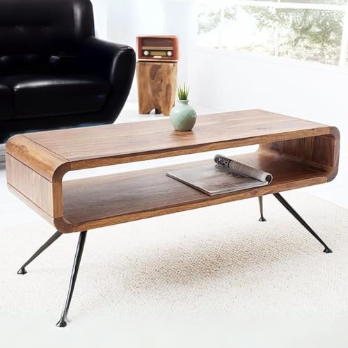 LEBENSwohnART Puristischer Couchtisch ALINO 100cm Sheesham TV-Board massiv Palisander Retro von LEBENSwohnART