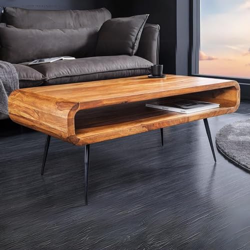 LEBENSwohnART Puristischer Couchtisch ALINO 90cm massiv Sheesham Natural Palisander TV-Board Retro von LEBENSwohnART