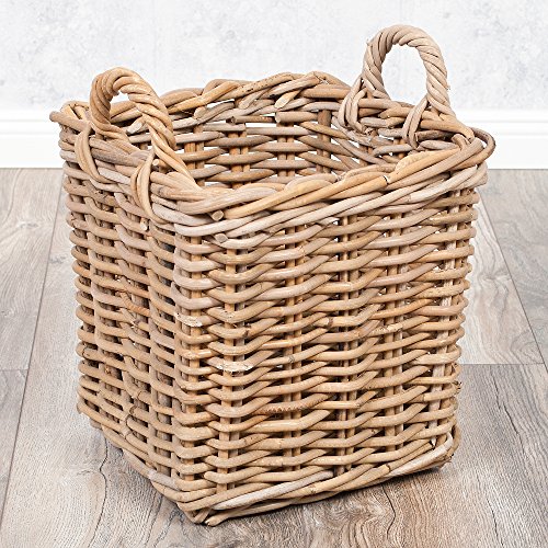 LEBENSwohnART Rattankorb BAKUL eckig Grey 30x30cm mit Griffen Aufbewahrungskorb Wäschekorb von LEBENSwohnART