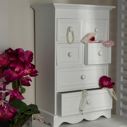 LEBENSwohnART Romantische Mini-Kommode Patrizia Weiss 55cm Landhaus 6 Schubladen Schmuckschränckchen von LEBENSwohnART
