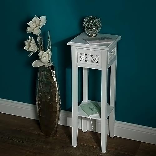 LEBENSwohnART Romantischer Telefontisch Nadja 68cm Weiss Beistelltisch Blumensäule Blumenhocker Tisch Landhaus von LEBENSwohnART