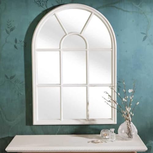 LEBENSwohnART Shabby Chic Rundbogen-Fenster-Spiegel 100cm Weiss Landhaus Vintage Wandspiegel von LEBENSwohnART