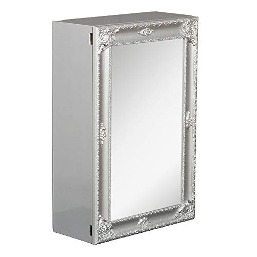LEBENSwohnART Spiegelschrank MARA Silber Grau ca. 40x60cm Badschrank Spiegel Barock Schiebetür von LEBENSwohnART