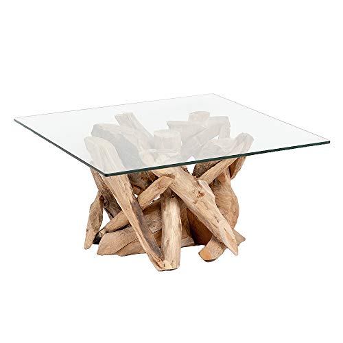 LEBENSwohnART Teak Couchtisch TORA-eckig ca. L80cm Wohnzimmertisch Glastisch Holztisch Tisch von LEBENSwohnART