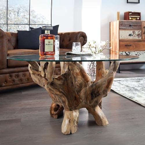 LEBENSwohnART Teak Couchtisch ZONAS 100cm Natural Massivholz Wohnzimmertisch Wurzelholz von LEBENSwohnART