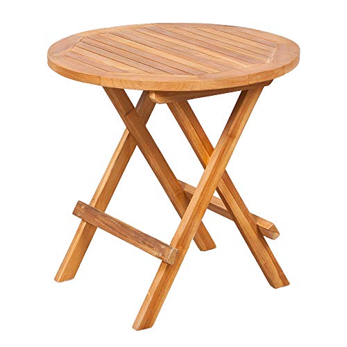 LEBENSwohnART Teak Klapptisch KURSI ca. D50cm Natural Beistelltisch Gartentisch Tisch Massiv von LEBENSwohnART