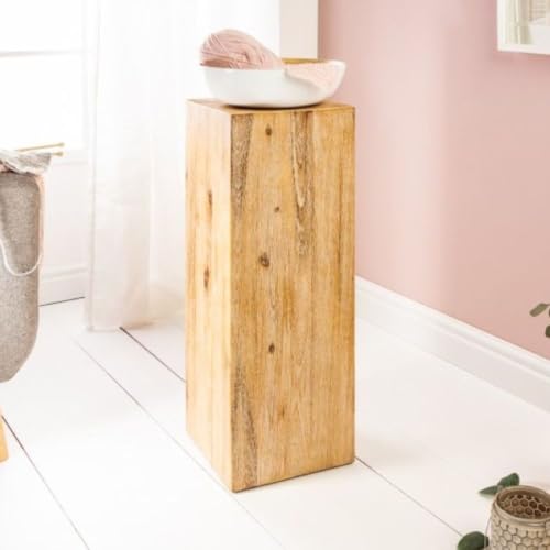 LEBENSwohnART Vintage Deko-Säule LUMA ca.75cm Pflanzsäule Akazie teakgrau von LEBENSwohnART