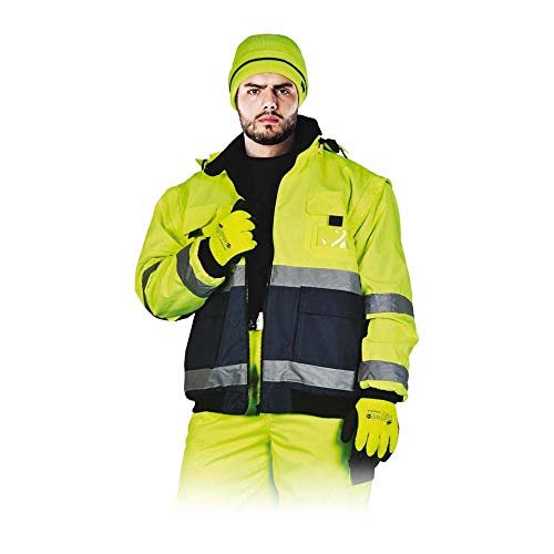 Leber&Hollman RAWPOL Fleece-isolierte Schutzjacke mit Kapuze mit Reflexstreifen abnehmbare Ärmel Arbeitskleidung Polyester Oxford 300D M Gelb-Marine von LEBER & HOLLMAN