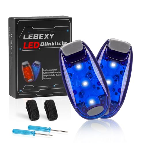 LEBEXY LED Blinlicht Sicherheitslicht 2 Stück Set | Drei Lichtmodi | Sicherheit Licht für Kinder Schulranzen |Ideal Sicherheitswarnleuchte für Kinderwagen, Radfahren, Wandern, Camping, Haustiere, Blau von LEBEXY