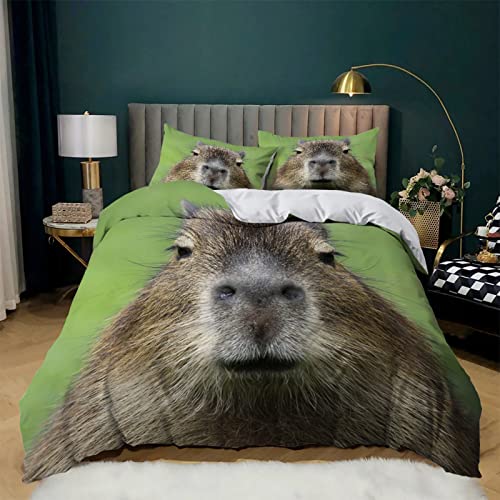 LEBINA Bettwäsche 135x200 GrüNes Capybara Bettbezüge mit Reißverschluss Weiche und Atmungsaktive Mikrofaser Bettbezug und 1 Kissenbezug 80x80 cm fur Kinder von LEBINA