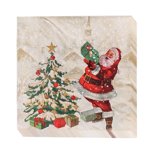 40 Stück Weihnachtsservietten, Partyservietten, bedruckte Papierservietten mit Weihnachtsmannmotiv, Einweg-Papierservietten mit Weihnachtsbaummotiv für Weihnachtsdekorationen, Partyzubehör 40 Stück Weihnachtsservietten, Partyservietten, bedruckte Papierservietten mit Weihnachtsmannmotiv, Einweg-Papierservietten mit Weihnachtsbaummotiv für Weihnachtsdekorationen, Partyzubehör von LEBKFT