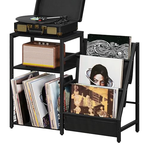 LEBOAHOUS Plattenspieler-Ständer mit Vinyl-Regal zur Aufbewahrung von bis zu 150 Alben, schwarzer Beistelltisch von LEBOAHOUS