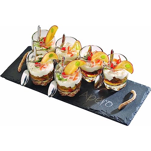 LEBRUN 92LB104A2 Apéritif-Set, 1 Schiefertablett, 6 Verrines für Tapas, 6 abgewinkelte Esslöffel, 13-teilig von LEBRUN