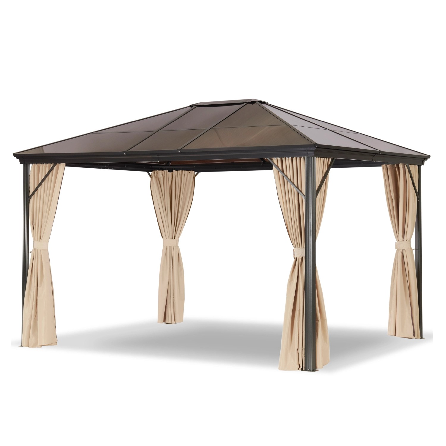 Leco Profi-Pavillon Metall-Gartenüberdachung 300 x 365 cm, Braunes Dach/ Seitenteile in Natur von LECO