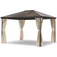 Profi-Pavillon Metall-Gartenüberdachung 300 x 365 cm braunes Dach/ Seitenteile in natur - Leco von LECO