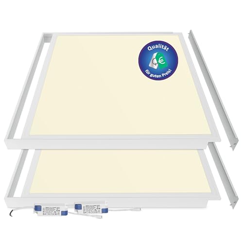 2x LED Deckenleuchte 62x62 kein Flimmern LED Panel Deckenlampe (Warmweiß mit Aufbaurahmen) von LECOM