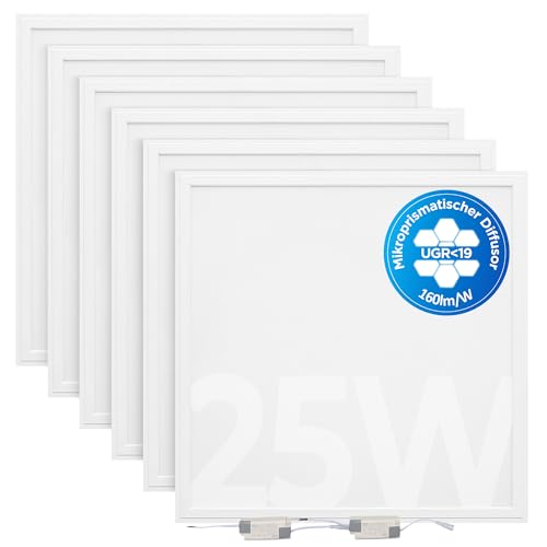 6 x Bürodeckenleuchte LED Panel 62x62 25W 4000K 4000lm UGR19 Energieeffizient Geschäftsleuchte Rasterdecke Einlegeleuchte Büroleuchte (Neutralweiß (4000K) ohne Aufbaurahmen) von LECOM