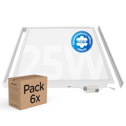 6x Bürodeckenleuchte LED Panel 62x62 25W 4000K 4000lm UGR19 Energieeffizient Geschäftsleuchte Büroleuchte Gewerbe (Neutralweiß (4000K) mit Aufbaurahmen) von LECOM